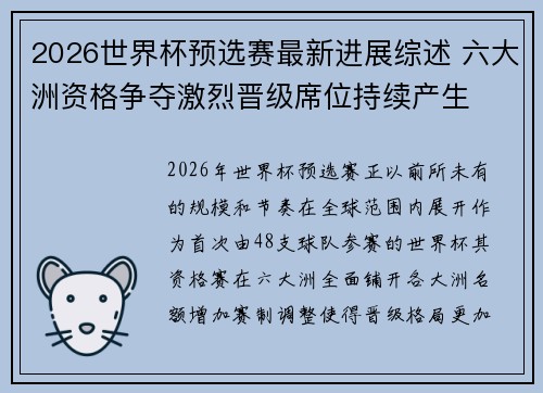 2026世界杯预选赛最新进展综述 六大洲资格争夺激烈晋级席位持续产生 2026世界杯预选赛最新进展综述 六大洲资格争夺激烈晋级席位持续产生