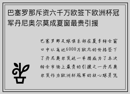 巴塞罗那斥资六千万欧签下欧洲杯冠军丹尼奥尔莫成夏窗最贵引援 巴塞罗那斥资六千万欧签下欧洲杯冠军丹尼奥尔莫成夏窗最贵引援